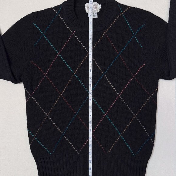 Vintage Brass Plum Black Diamond Knit Shetland Wool Crew Neck Sweater Size Large - Picture 13 of 13